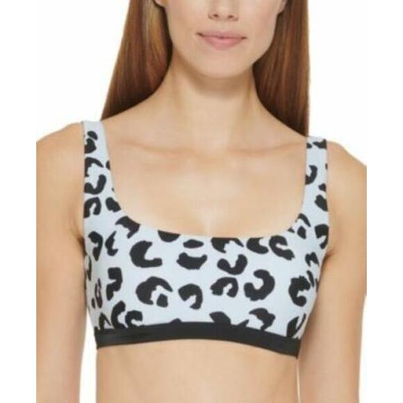 DKNY Leopard Print Blue Black Bralette Bikini Top Size L New - Picture 1 of 6
